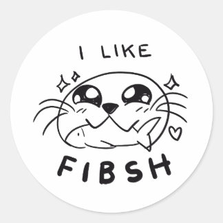 Sticker Rond Sceau Cute Kawaii Manger Stick de poisson