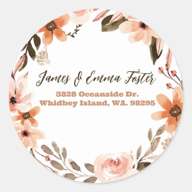 Sticker Rond Sceau d'adresse de l'enveloppe florale Boho (Devant)