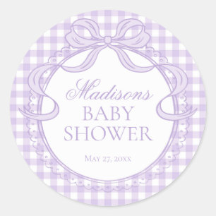 Sticker Rond Sceau de Baby Shower Ruban à Nœud Papillon Gingham