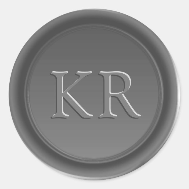 Sticker Rond Sceau de cire argenté gris élégant Monogramme (Devant)