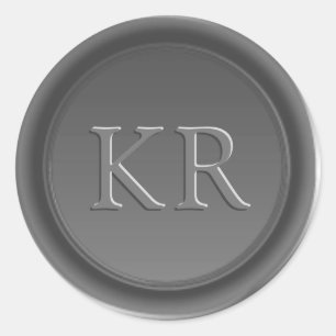 Sticker Rond Sceau de cire argenté gris élégant Monogramme