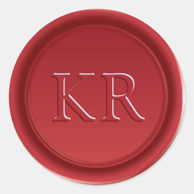 Sticker Rond Sceau de cire de monogramme rouge élégant (Devant)
