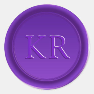 Sticker Rond Sceau de cire de monogramme violet élégant