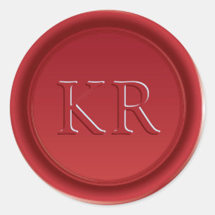 Sticker Rond Sceau de cire élégant monogramme rouge