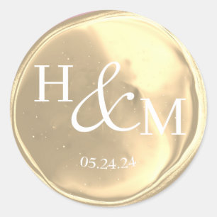 Sticker Rond Sceau de cire élégant simple pour mariage monogram