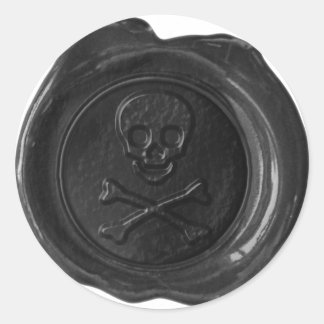 Sticker Rond Sceau de cire Faux - Crâne noir et os croisés -