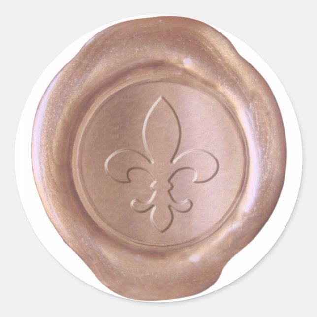 Sticker Rond Sceau de cire Faux - Or Rose - Fleur De Lis (Devant)