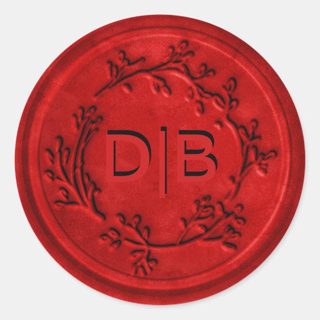 Sticker Rond Sceau de cire Mariage Monogramme Wreath (Devant)