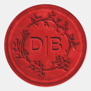 Sticker Rond Sceau de cire Mariage Monogramme Wreath