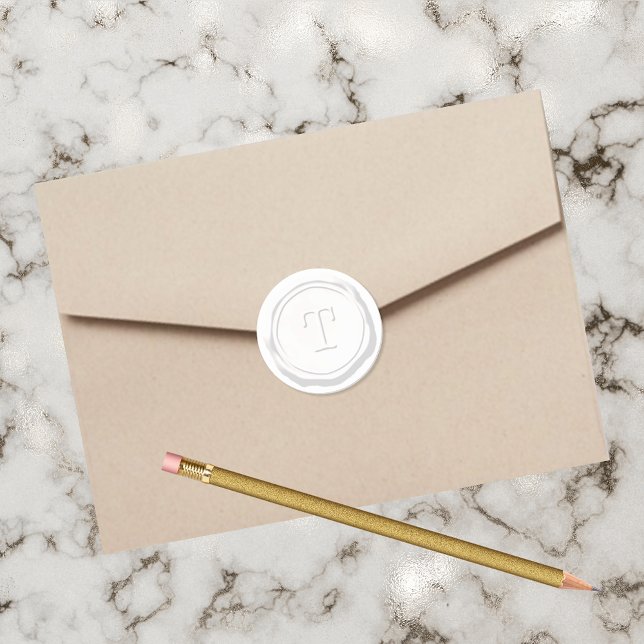 Sticker Rond Sceau de cire Monogramme blanc T initial (Créateur téléchargé)