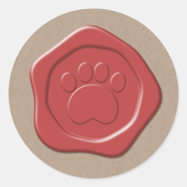 Sticker Rond Sceau de cire rouge empreinte de patte sur papier  (Devant)