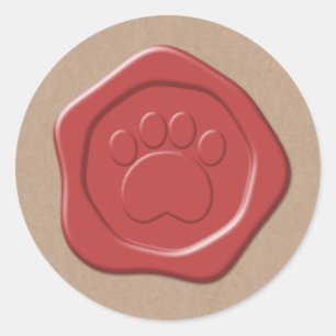 Sticker Rond Sceau de cire rouge empreinte de patte sur papier