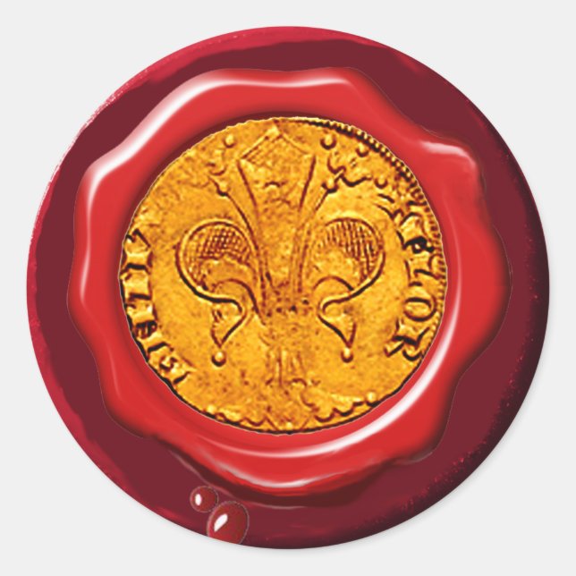 STICKER ROND SCEAU DE CIRE ROUGE FORINT D'OR ANTIQUE (Devant)