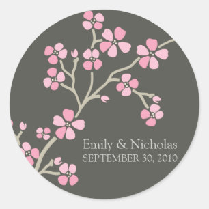 Sticker Rond Sceau de Faire-part de mariage en fleur de cerisie