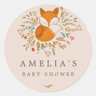 Sticker Rond Sceau de faveur de Baby Shower Rose Renard des Boi