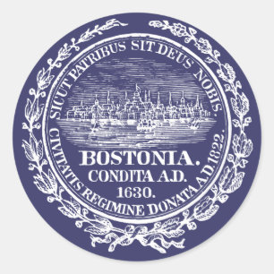 Sticker Rond Sceau de la ville vintage de Boston, blanc