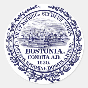 Sticker Rond Sceau de la ville vintage de Boston, bleu foncé