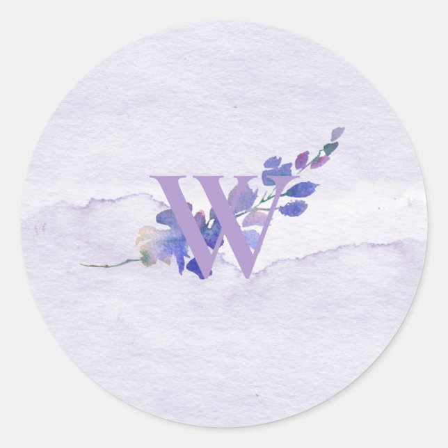 Sticker Rond Sceau de l'enveloppe d'aquarelle violet monogramme (Devant)
