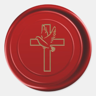 Sticker Rond Sceau de l'enveloppe de cire rouge Croix Colombe R