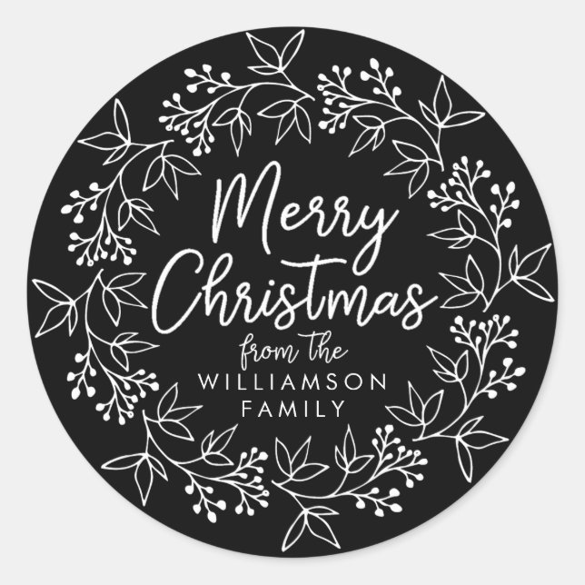 Sticker Rond Sceau de l'enveloppe de la carte de Noël noire bla (Devant)