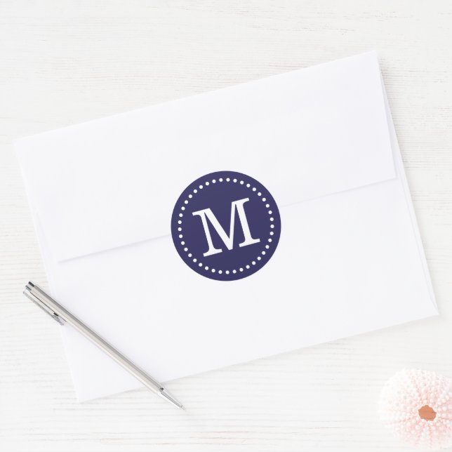 Sticker Rond Sceau de l'enveloppe de monogramme bleu marine (Enveloppe)