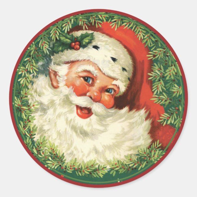 Sticker Rond Sceau de l'enveloppe de Noël Red & Green Père Noël (Devant)