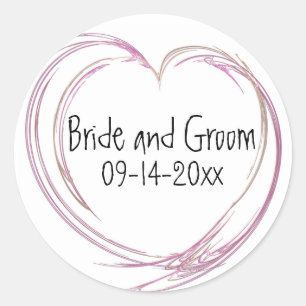 Sticker Rond Sceau de l'enveloppe du Mariage de coeur rose Abst