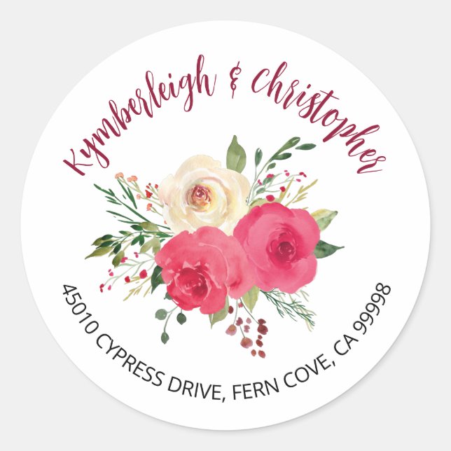 Sticker Rond Sceau de l'enveloppe du Mariage Floral Boho de Bou (Devant)