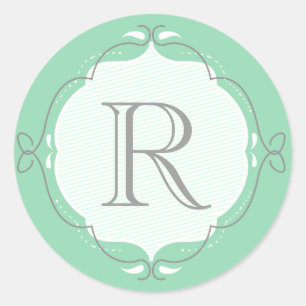 Sticker Rond Sceau de l'enveloppe du monogramme à la menthe