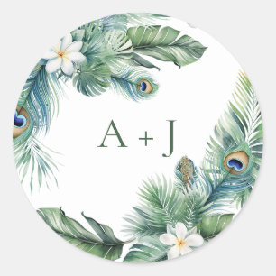 Sticker Rond Sceau de l'enveloppe Mariage de paon indien tropic