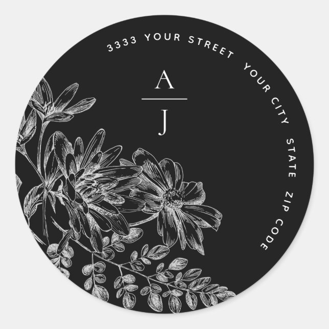 Sticker Rond Sceau de l'enveloppe Mariage noir blanc (Devant)