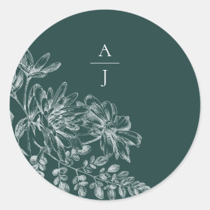 Sticker Rond Sceau de l'enveloppe verte du Mariage Monogramme