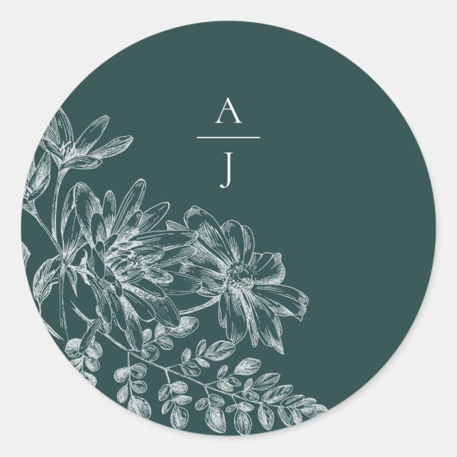 Sticker Rond Sceau de l'enveloppe verte du Mariage Monogramme (Devant)