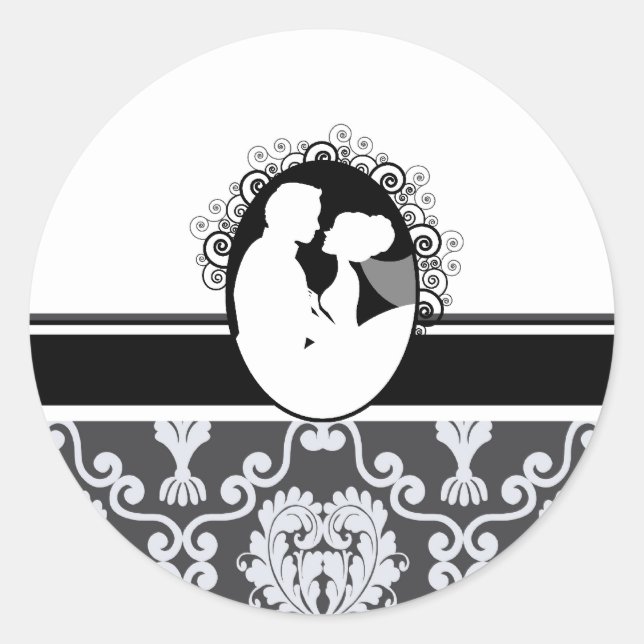 Sticker Rond Sceau de Mariage de premier baiser noir (Devant)