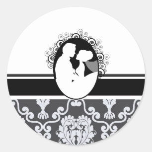 Sticker Rond Sceau de Mariage de premier baiser noir