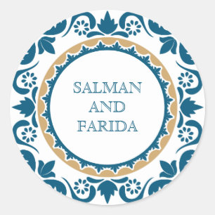 Sticker Rond Sceau de mariage élégant en mosaïque persane bleue