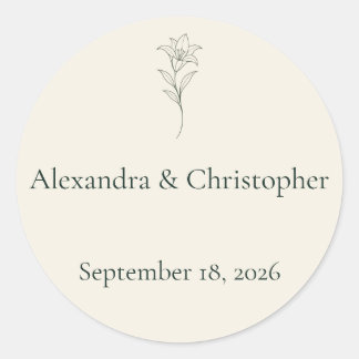 Sticker Rond Sceau de mariage minimal floral ivoire classique