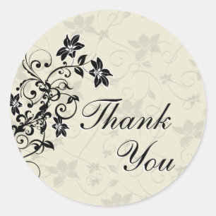 Sticker Rond Sceau de Merci - Floral noir et blanc