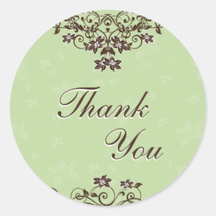 Sticker Rond Sceau de Merci - Vert menthe & Chocolat Brown