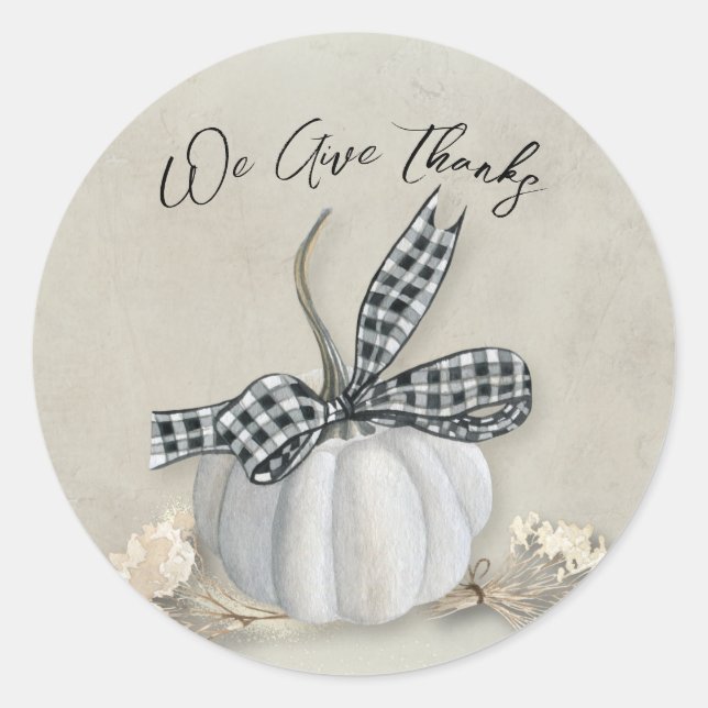 Sticker Rond Sceau de Thanksgiving d'automne Citrouille Blanche (Devant)