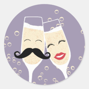 Sticker Rond Sceau de toast mariage Champagne