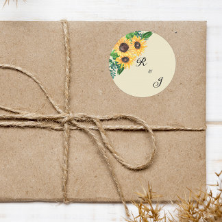 Sticker Rond Sceau de tournesol Mariage rustique