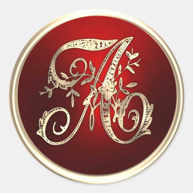 Sticker Rond Sceau d'enveloppe A Monogramme rouge et or (Devant)