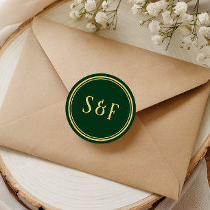 Sticker Rond Sceau d'enveloppe à monogramme vert et or