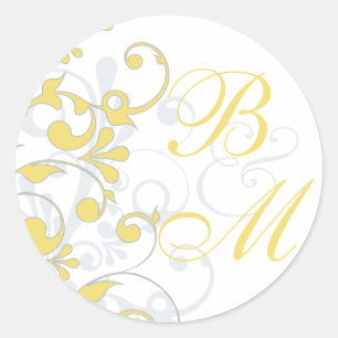 Sticker Rond Sceau d'enveloppe Abstraite jaune, gris, blanche