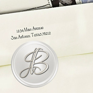 Sticker Rond Sceau d'enveloppe B monogramme argent