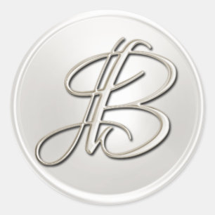 Sticker Rond Sceau d'enveloppe B Monogramme d'argent