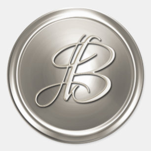 Sticker Rond Sceau d'enveloppe B Monogramme d'argent