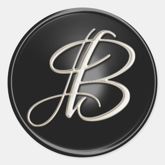 Sticker Rond Sceau d'enveloppe B Monogramme d'argent (Devant)