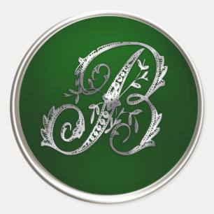 Sticker Rond Sceau d'enveloppe B Monogramme d'argent et d'émera